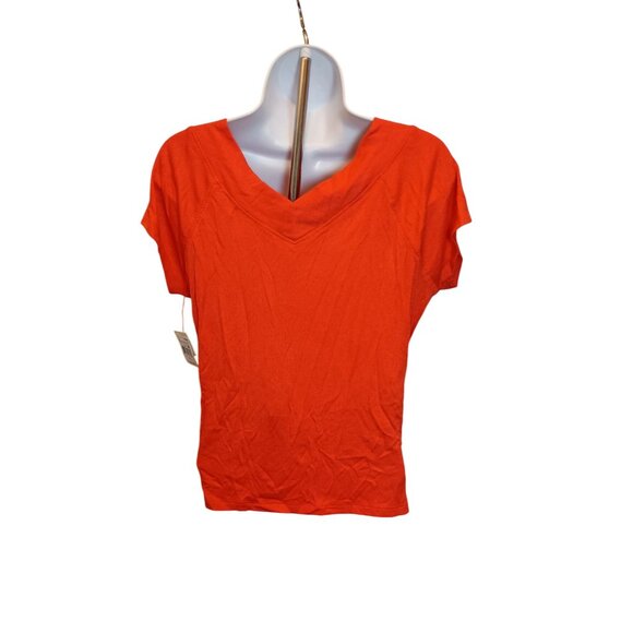 Ultra Flirt Double V-Neck Top Ribbed Orange Shirt Women's Sz.XL - Picture 4 of 6